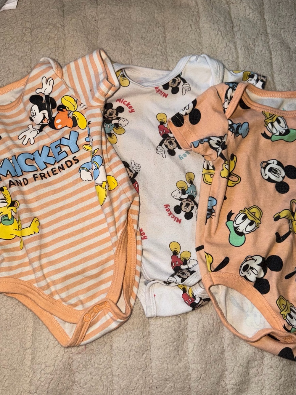 Mickey & Friends Peach Stripe Baby One-Piece Bodysuit